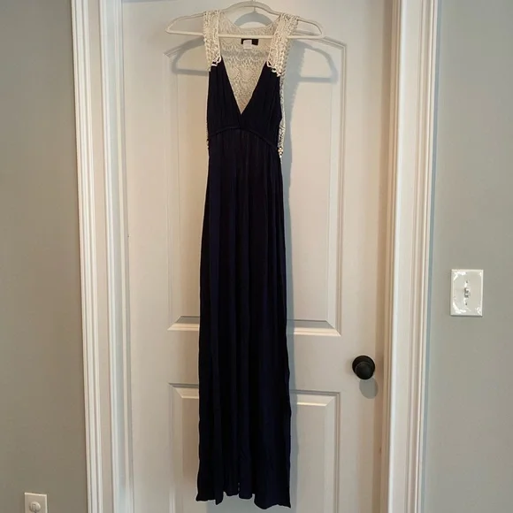 Aqua Bloomingdales navy maxi with crochet detail